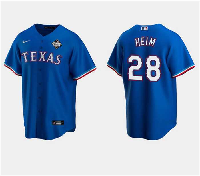 Men's Texas Rangers #28 Jonah Heim Royal 2023 World Series Stitched Baseball Jersey Dzhi